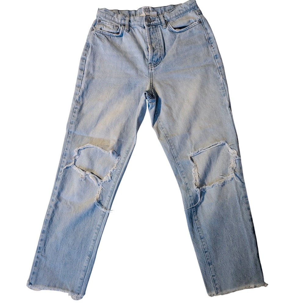 BDG Urban Outfitters Light Wash Distressed Button Fly Slim Straight Jeans Sz 28